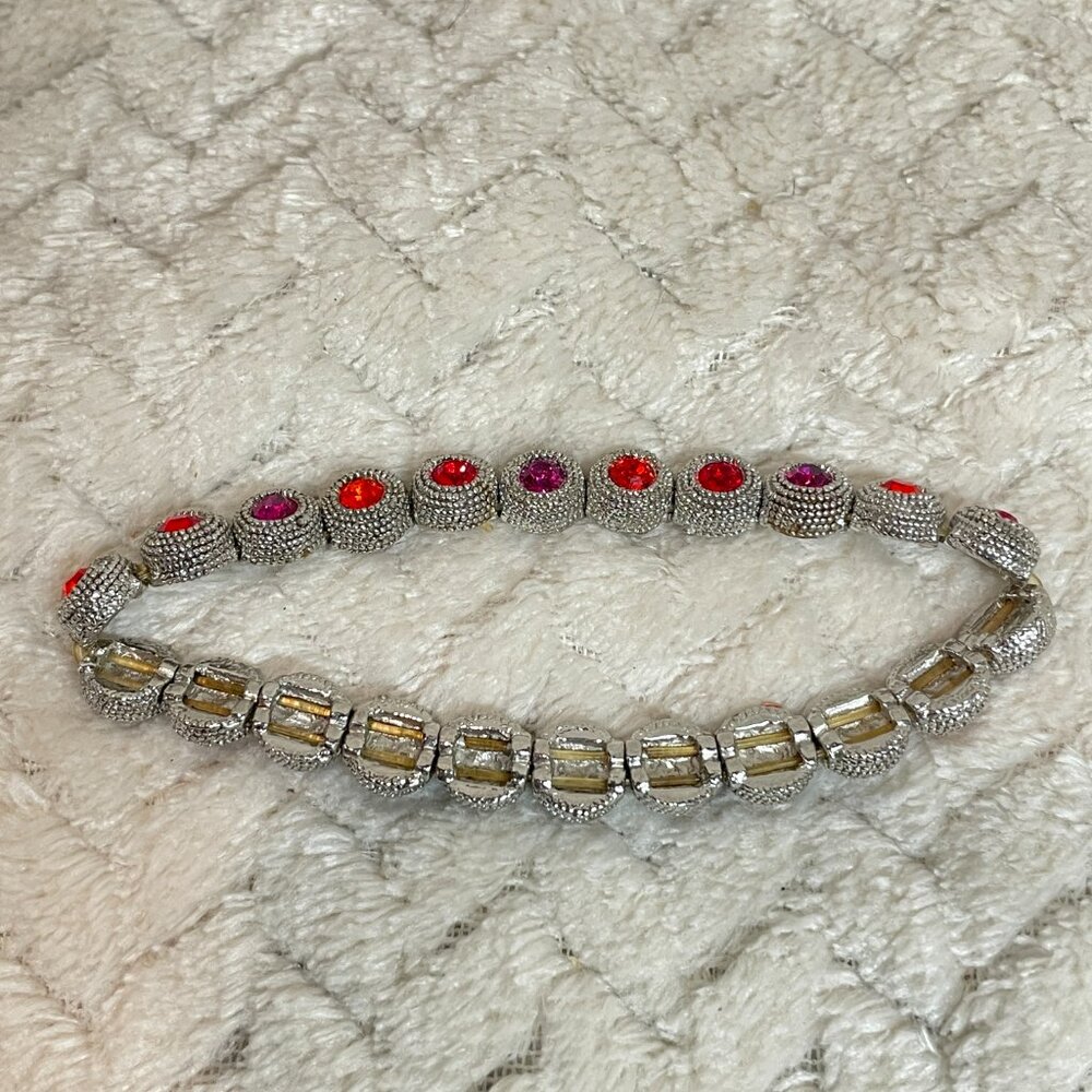 Byzantine‎ Style Silver Garnet Colored Stretchy Whimsigoth Bracelet - Picture 3 of 6